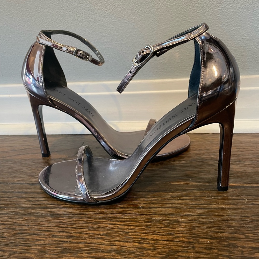 Stuart Weitzman silver leather heels